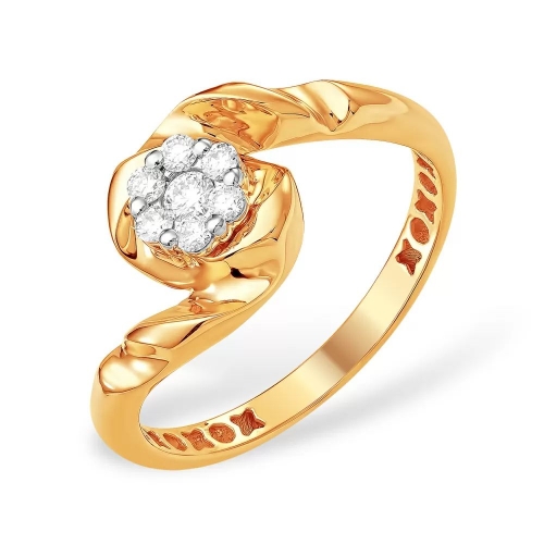 Кольцо из красного золота 585 с 7  бриллиантами, 0,172 карат, цветочек 