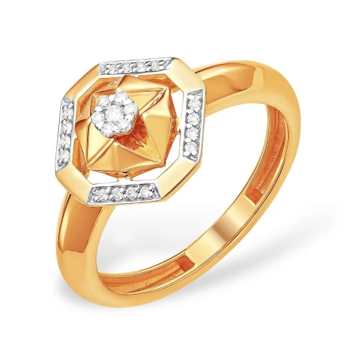 Ювелирный завод Ефремов Кольцо из красного золота 585 с 23 бриллиантами, 0,093 карат, геометрия, малинка