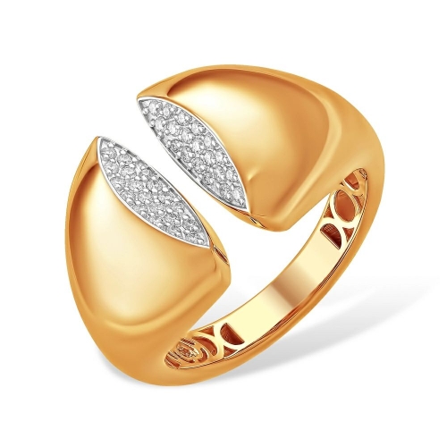 Кольцо из красного золота 585 с 39  бриллиантами, 0,185 карат, фактурное, необычное