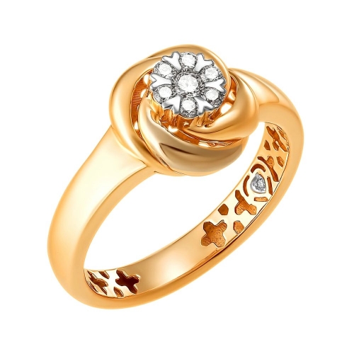 Кольцо из красного золота 585 с 8  бриллиантами, 0,189 карат, малинка