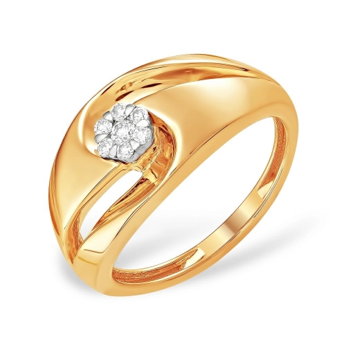 Кольцо из красного золота 585 с 7  бриллиантами, 0,113 карат, малинка, фактурное