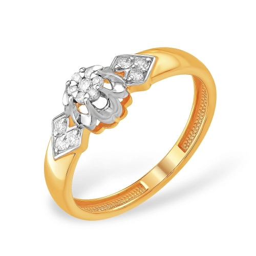 Кольцо из красного золота 585 с 13  бриллиантами, 0,086 карат, розочка, малинка