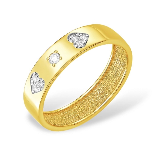Кольцо из лимонного золота 585 с 7  бриллиантами, 0,071 карат, сердечко, шайба