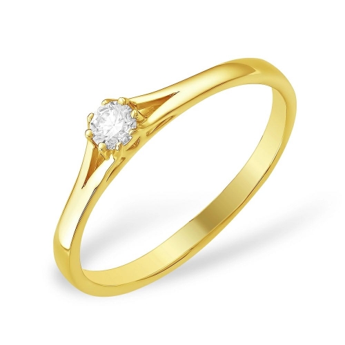 Кольцо из лимонного золота 585 с 1 бриллиантом, 0,115 карат