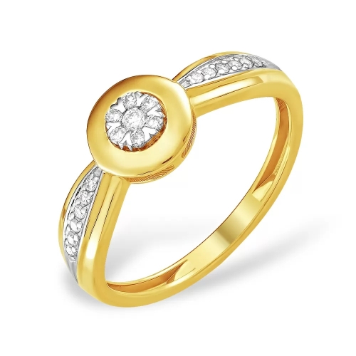 Кольцо из желтого золота 585 с бриллиантами, 0,129 карат