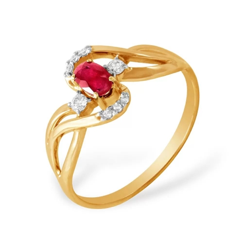 Кольцо из красного золота 585 с бриллиантами, рубинами 