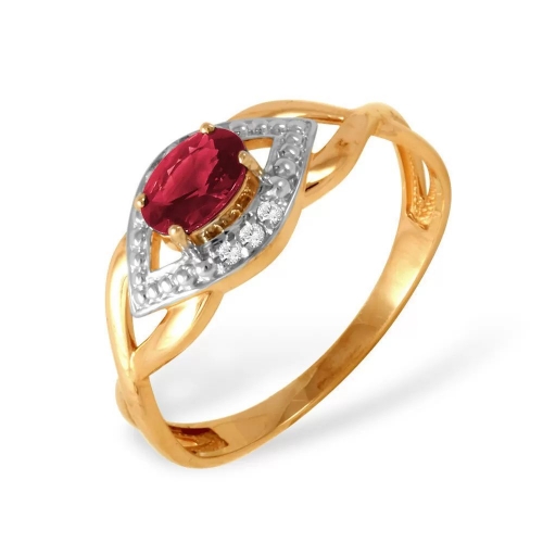 Кольцо из красного золота 585 с бриллиантами, рубинами