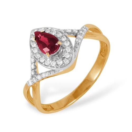 Кольцо из красного золота 585 с бриллиантами, рубинами