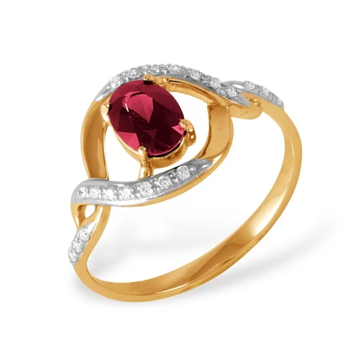 Кольцо из красного золота 585 с бриллиантами, рубинами, линия 