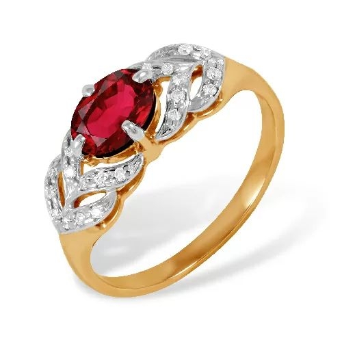Кольцо из красного золота 585 с бриллиантами, рубинами, с большим камнем 