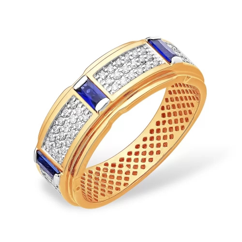 Кольцо из красного золота 585 с бриллиантами, сапфирами, дорожка 