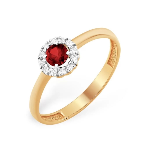 Кольцо из красного золота 585 с бриллиантами, рубинами ГТ