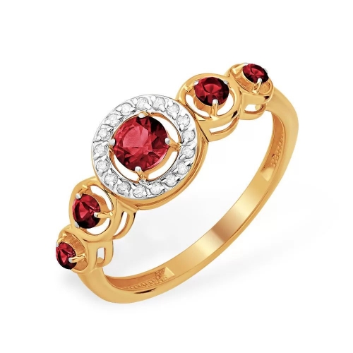 Кольцо из красного золота 585 с бриллиантами, рубинами ГТ