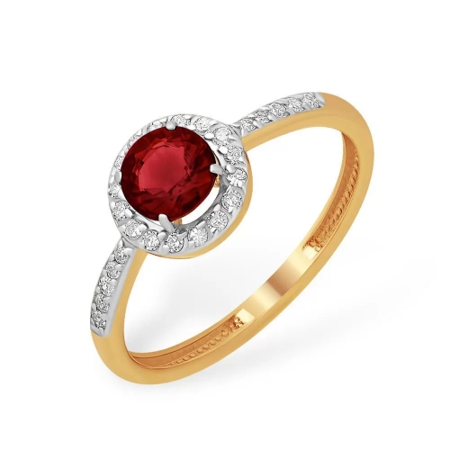 Кольцо из красного золота 585 с бриллиантами, рубинами ГТ 