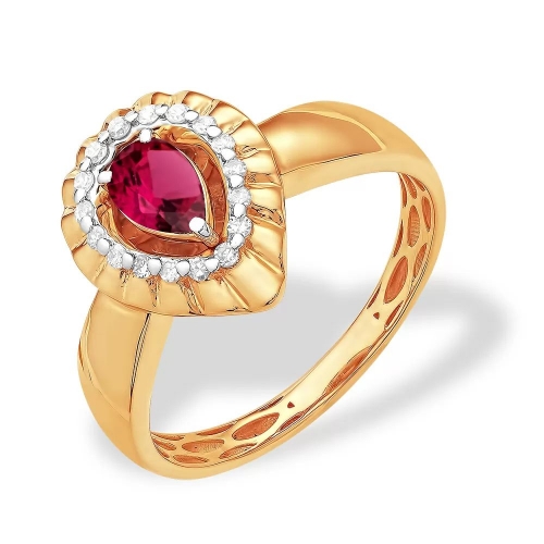 Кольцо из красного золота 585 с бриллиантами, рубинами ГТ, фактурное 