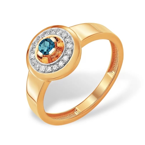 Кольцо из красного золота 585 с бриллиантами, топазами London 