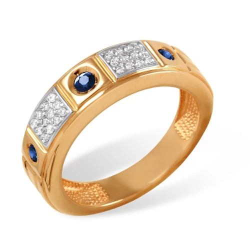 Кольцо из красного золота 585 с бриллиантами, сапфирами 