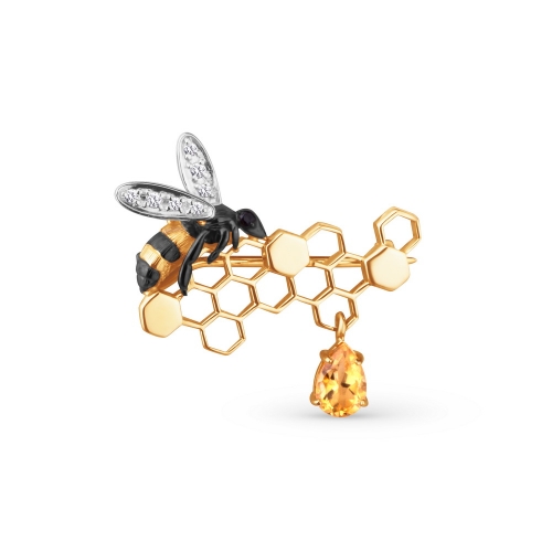 Брошь Пчела из комбинированного золота
