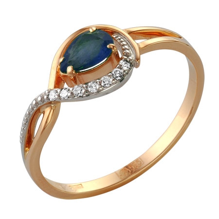 Т-12845 золотое кольцо с сапфиром и бриллиантами