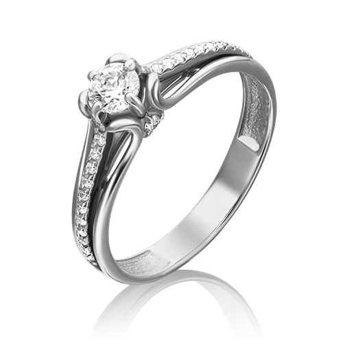 Помолвочное кольцо из белого золота с фианитами