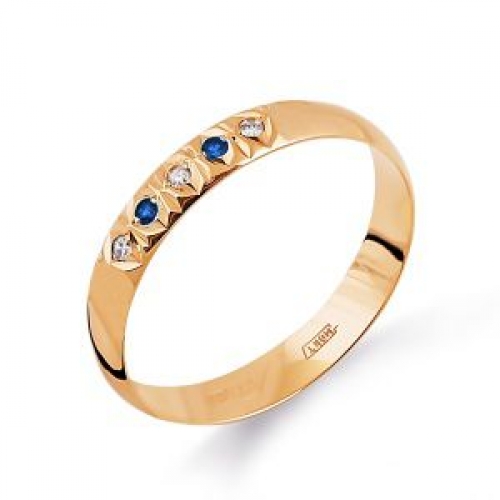 Золотое кольцо обручальное с сапфирами, бриллиантами