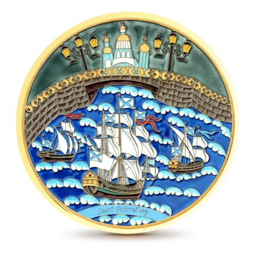 Тарелка декоративная «Море» из серебра
