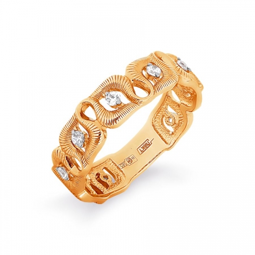Ювелирный завод Топаз Золотое кольцо Растительное с фианитами