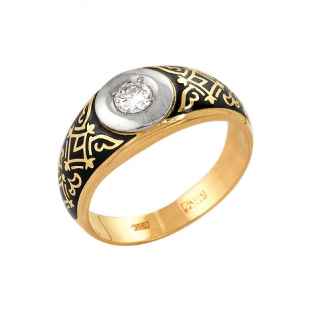 Кольцо из золота 585 пробы с фианитом и эмалью 