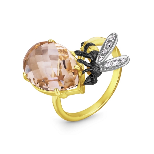 Эксклюзивное кольцо из жёлтого золота с бриллиантами и цитрином
