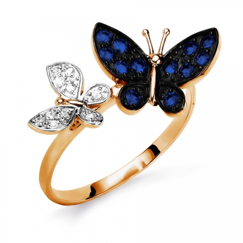 Ювелирный завод Топаз Золотое кольцо Бабочки с сапфирами, бриллиантами