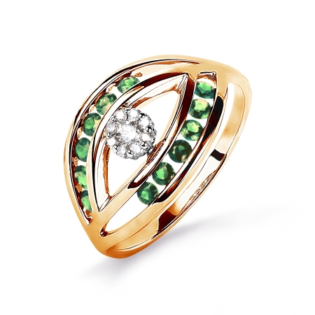 Т131015337-1 золотое кольцо с изумрудами и бриллиантами