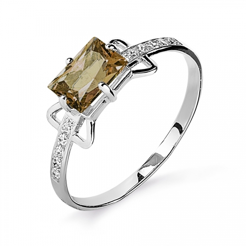 Кольцо из белого золота с раухтопазом и бриллиантом