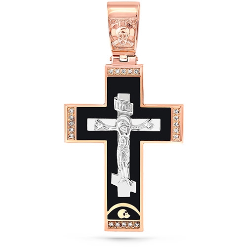 Крест из красного золота 585 пробы с бриллиантами и эмалью