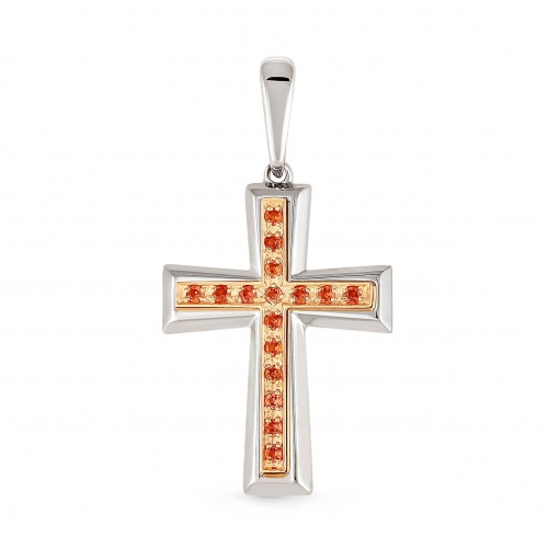 Крестик из красного золота 585 пробы c сапфиром