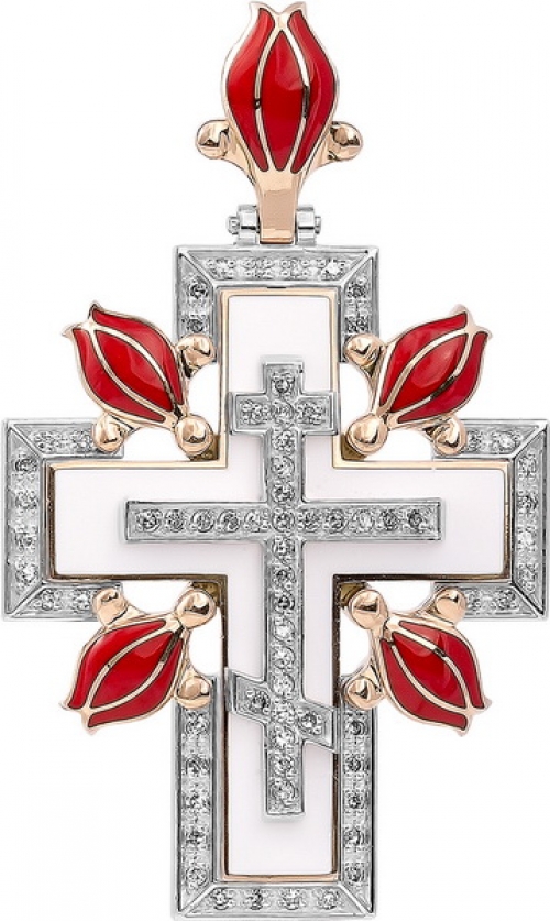 Крест из красного золота 585 пробы с бриллиантами