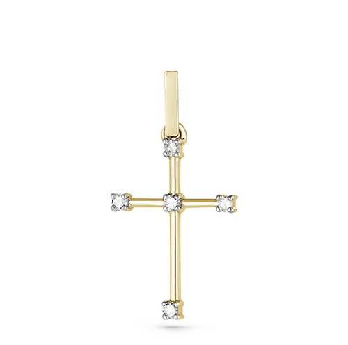 Крест из желтого/лимонного золота 585 пробы с бриллиантами