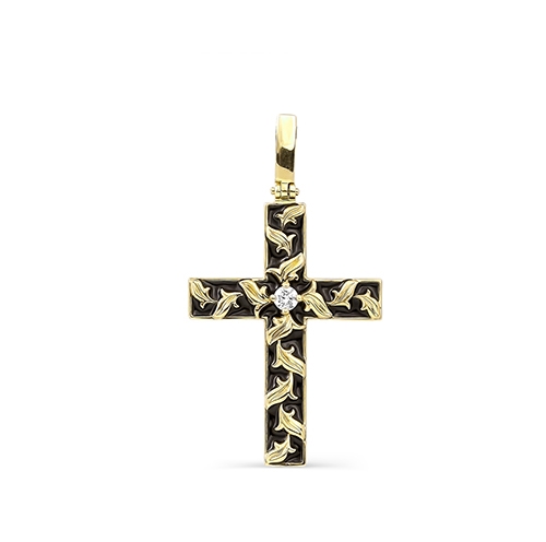 Крест из желтого/лимонного золота 585 пробы с бриллиантом