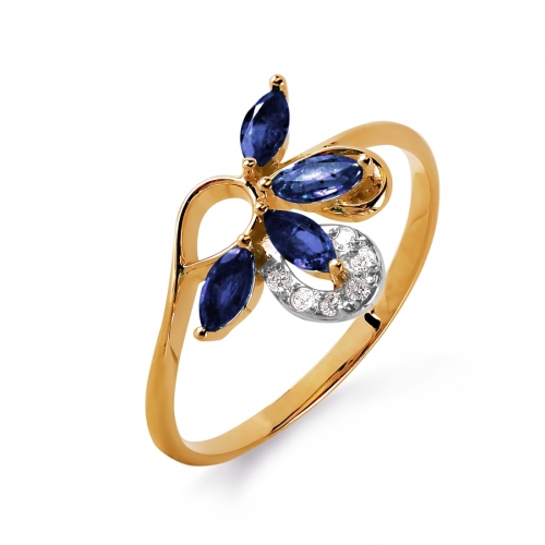 Ювелирный завод Топаз Золотое кольцо с сапфиром и бриллиантом