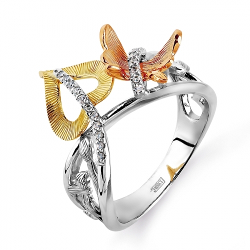 Кольцо Листья из белого золота с бриллиантами
