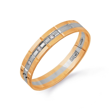 Т131611496 кольцо обручальное из комбинированного золота с бриллиантами