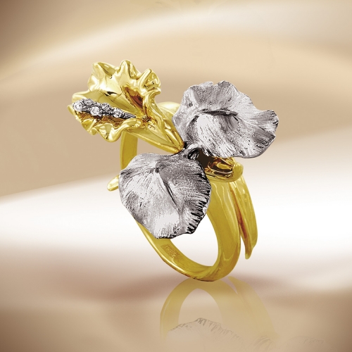 Ювелирный завод Топаз Кольцо Цветок из желтого золота с бриллиантами