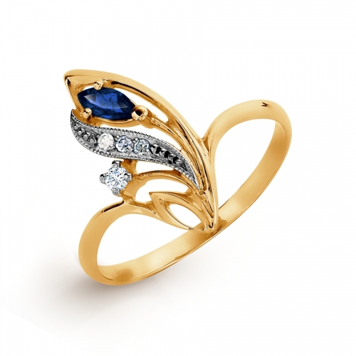 Ювелирный завод Топаз Золотое кольцо Растения с сапфиром, бриллиантами