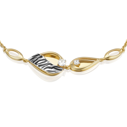 Браслет с принтом «Зебра» из комбинированного золота с фианитами и эмалью