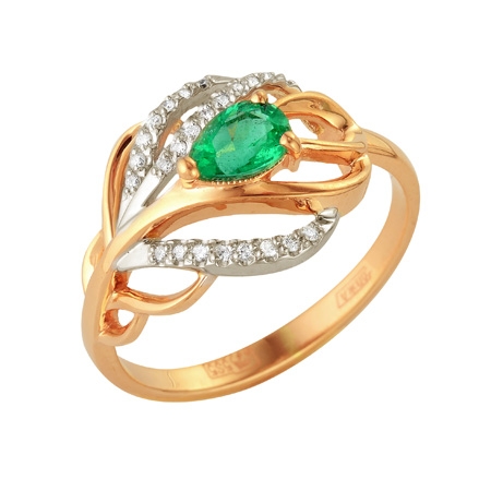 Т-12741 золотое кольцо с изумрудом и бриллиантами