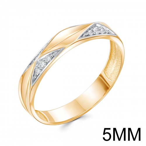 Обручальное кольцо из желтого золота 585 пробы с фианитами
