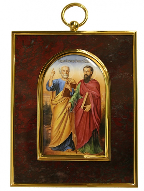 Икона «Петр и Павел» из серебра с яшмой