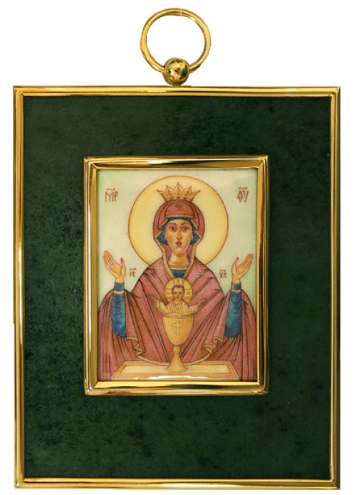 Икона Божией Матери «Неупиваемая чаша» из серебра с нефритом