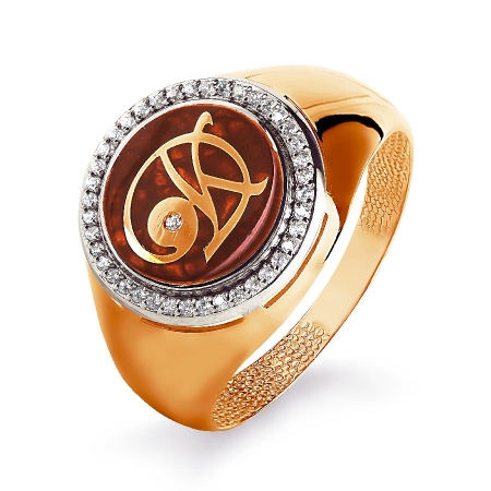 Мужское золотое кольцо с эмалью и фианитами