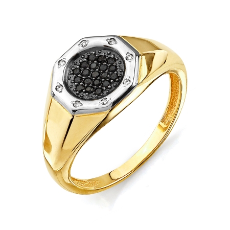 Т941043127 мужское кольцо из желтого золота с черными бриллиантами