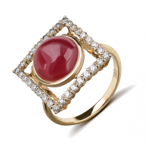 Кольцо из жёлтого золота с рубином и бриллиантами